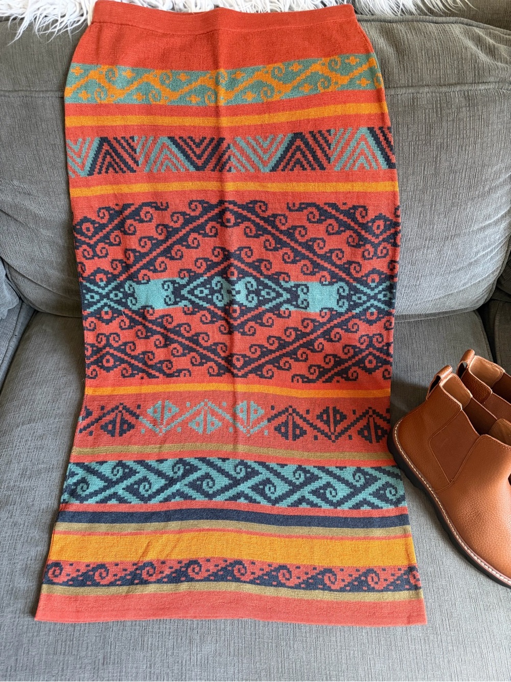 Peruvian collection southwestern Pima cotton Patterned Knit Midi Skirt size s